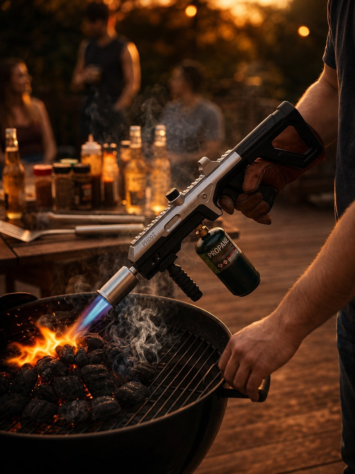 PH002 outdoor torch producing a blue flame