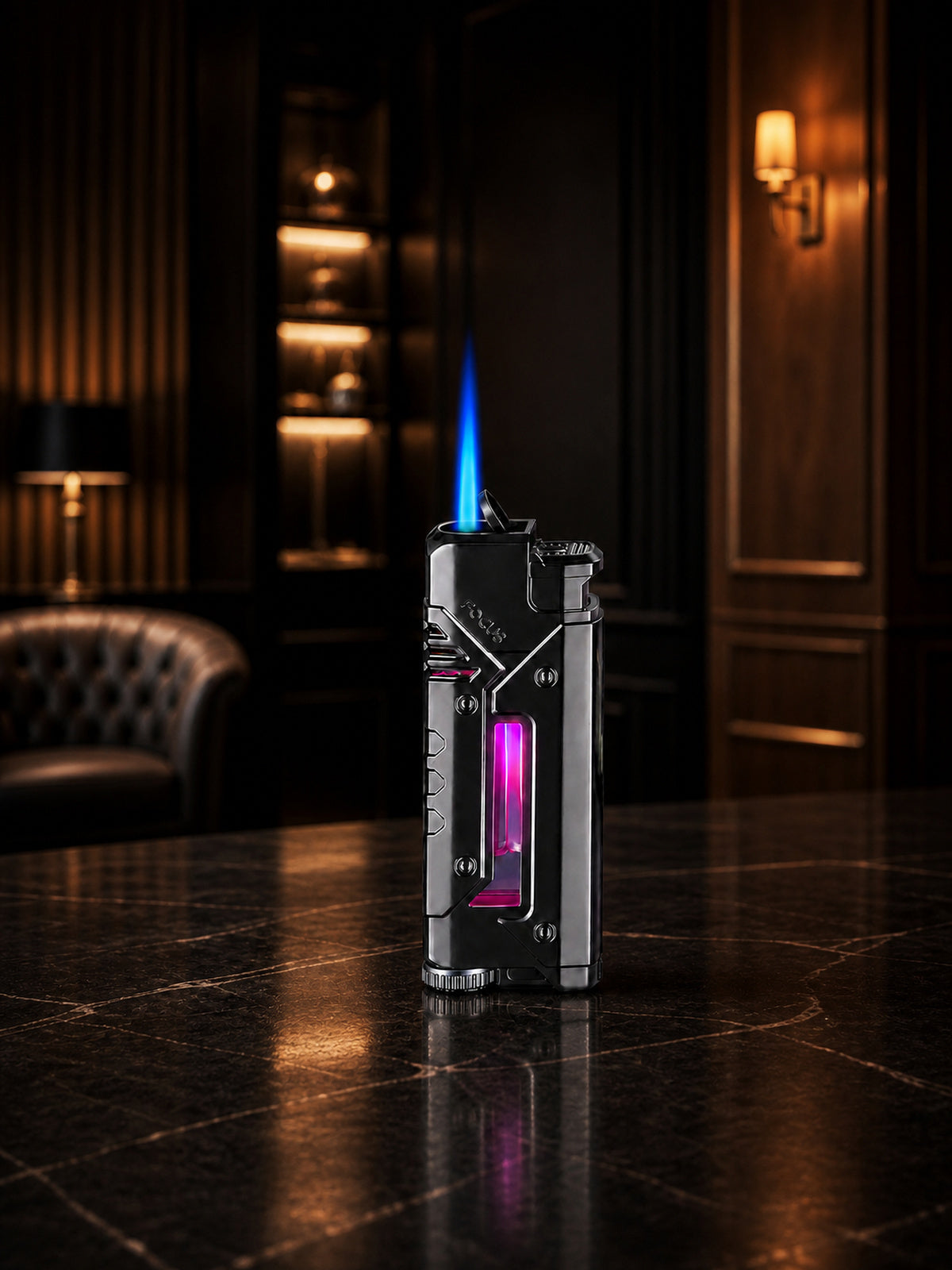 F153 lighter held at a natural angle while lighting a candle