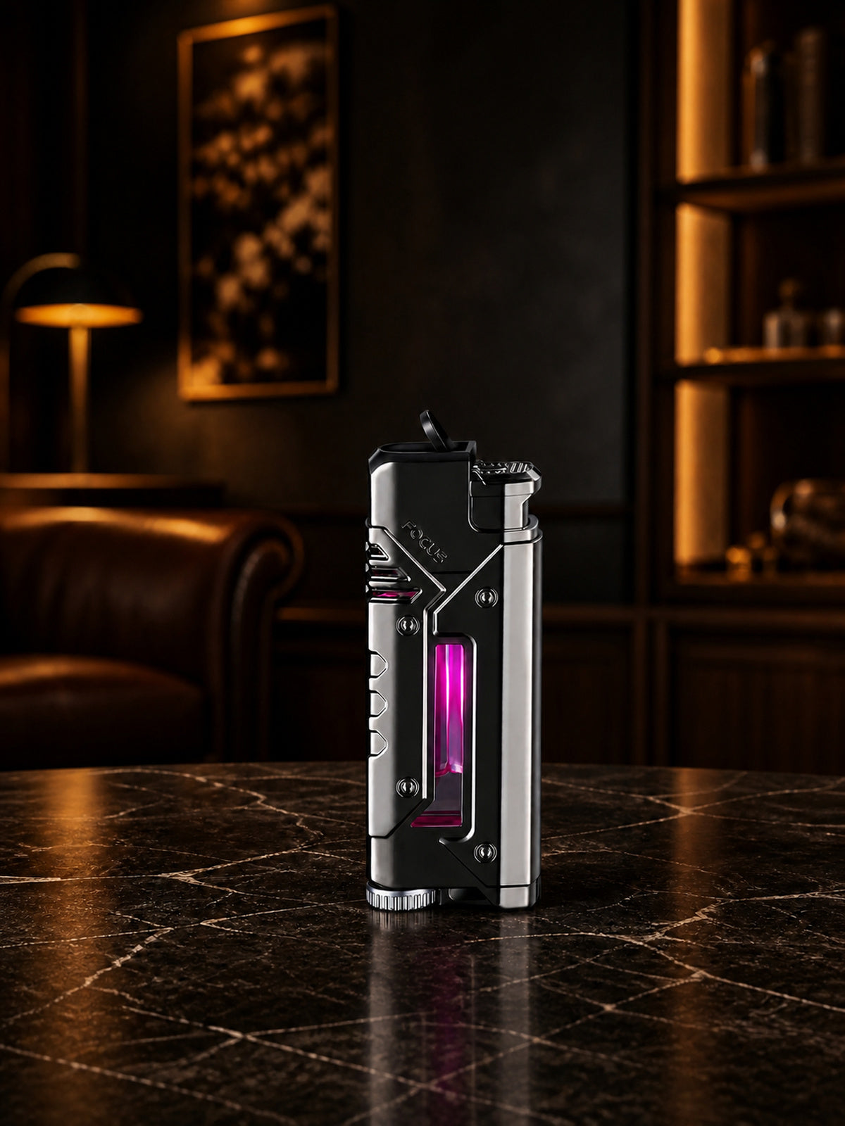 F153 black metal lighter displayed on a premium tabletop