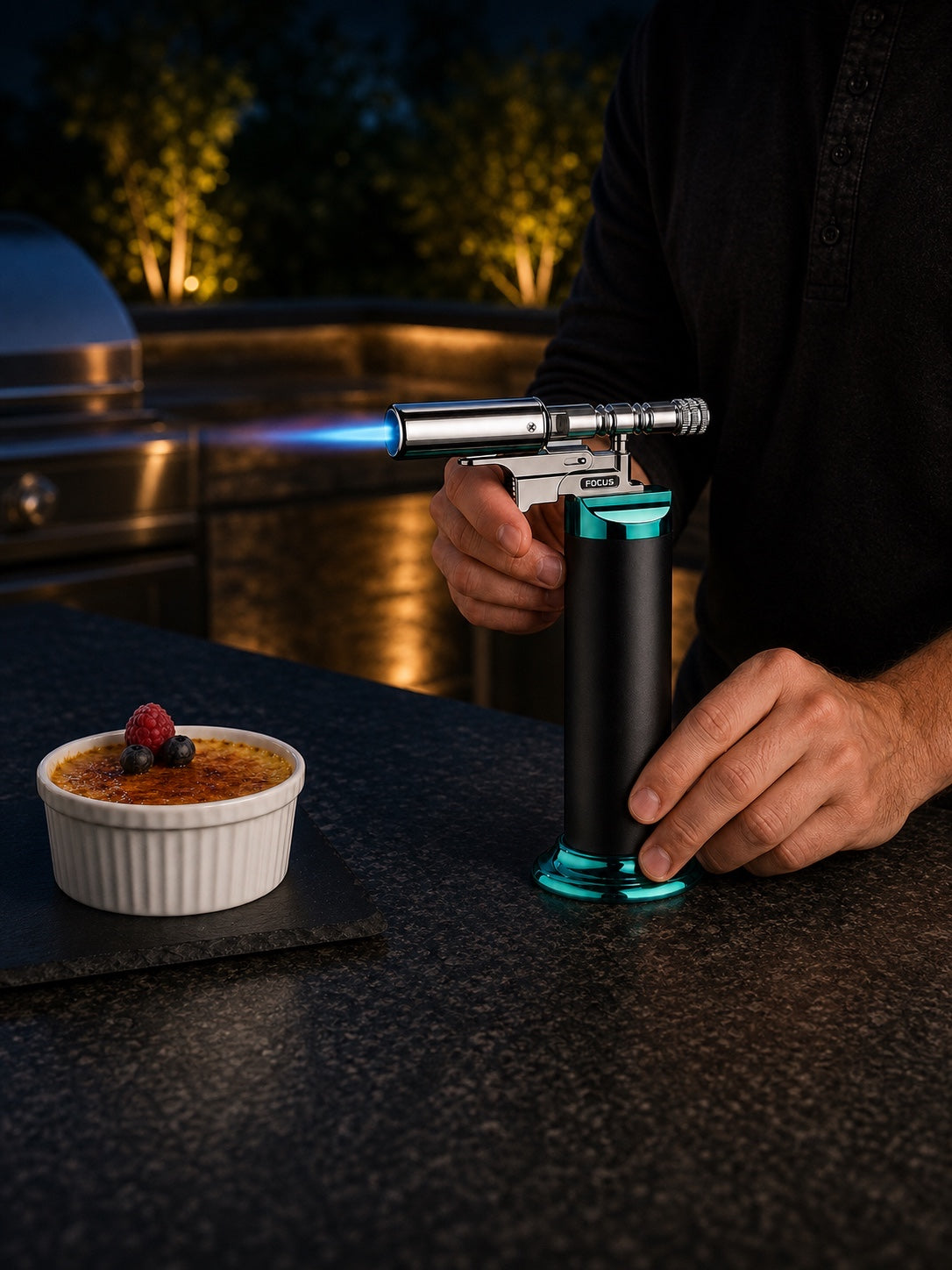 SG009 tabletop torch in use with a dessert