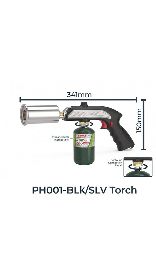 Focus PH001 Heavy-Duty Stainless Steel Propane Torch for Campfires & Grills (Black/Silver)