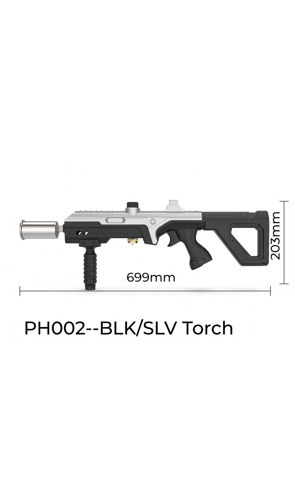 Premium Focus PH002 Tactical Torch Gun | Black & Silver | BBQ & Camping Fire Starter | Wholesale Only