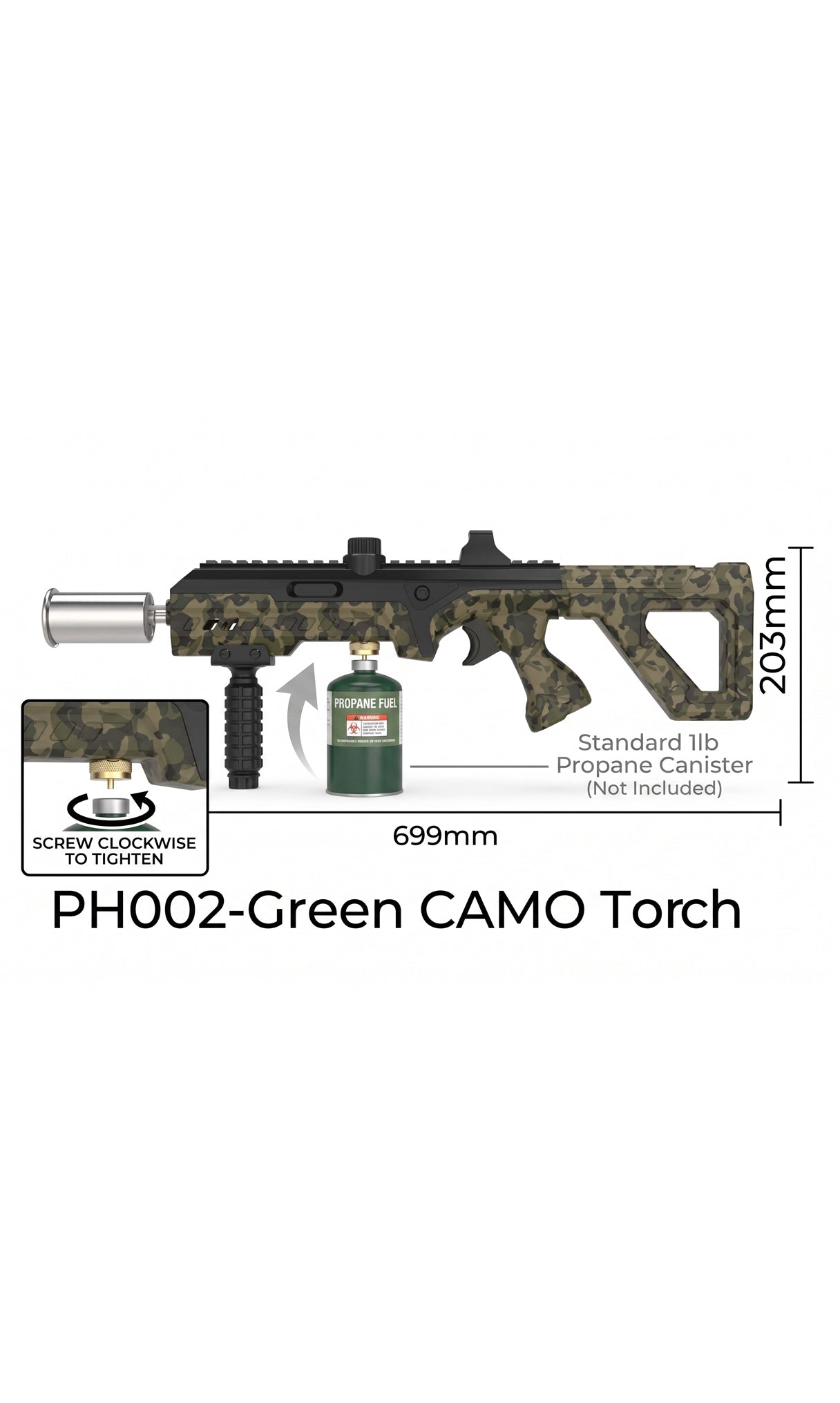 Premium Focus PH002 Tactical Torch Gun | Green Camo | BBQ & Camping Fire Starter | Wholesale Only