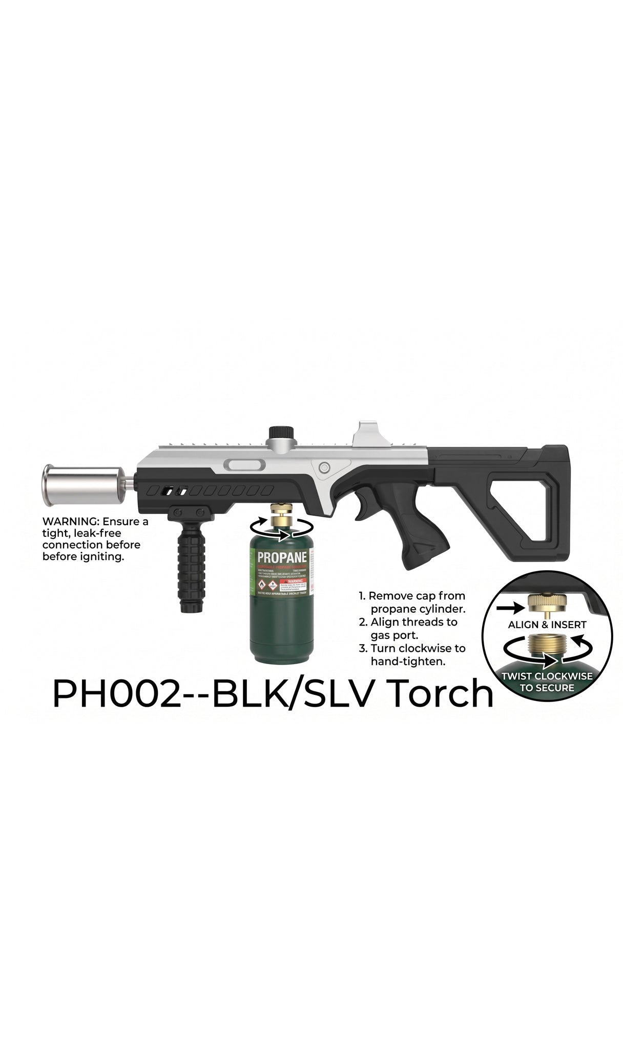 Premium Focus PH002 Tactical Torch Gun | Black & Silver | BBQ & Camping Fire Starter | Wholesale Only