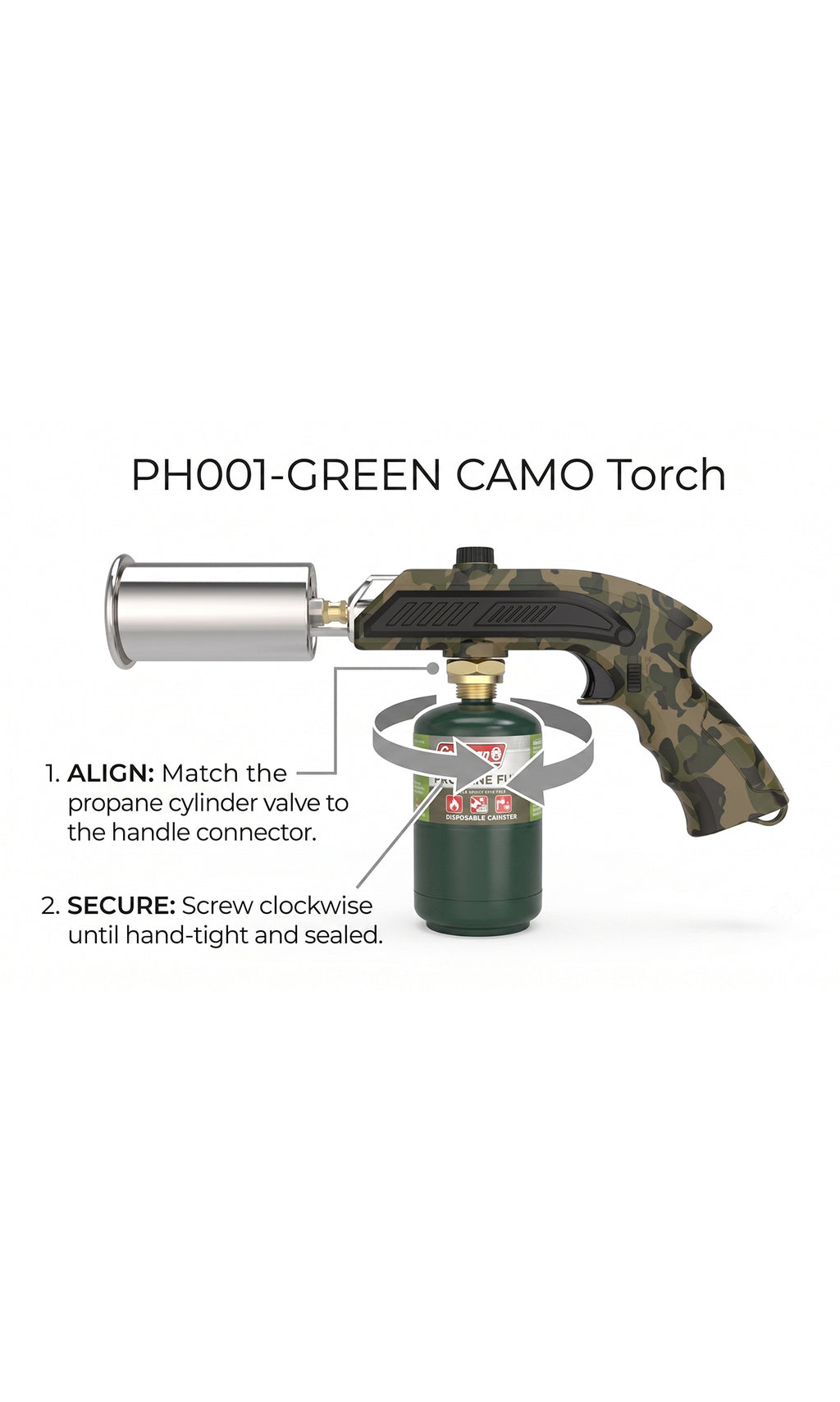 Focus PH001 Heavy-Duty Torch Gun | Green Camo | BBQ & Camping Fire Starter | Wholesale Only