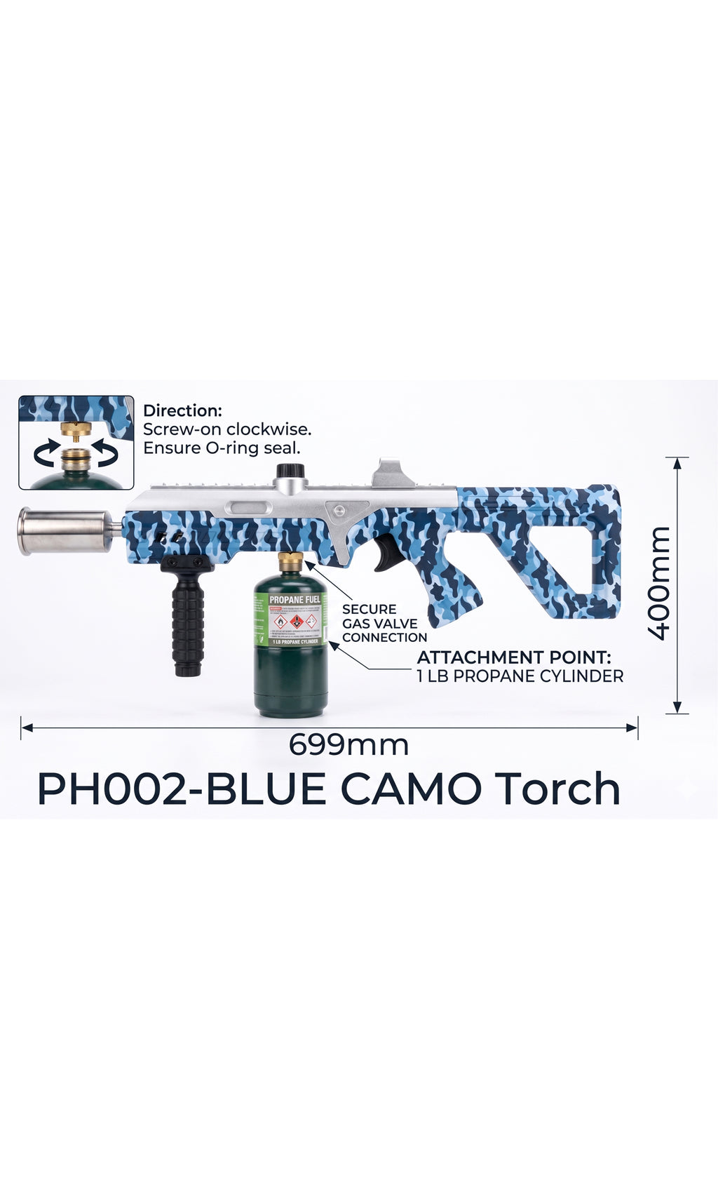 Premium Focus PH002 Tactical Torch Gun | Blue Camo | BBQ & Camping Fire Starter | Wholesale Only