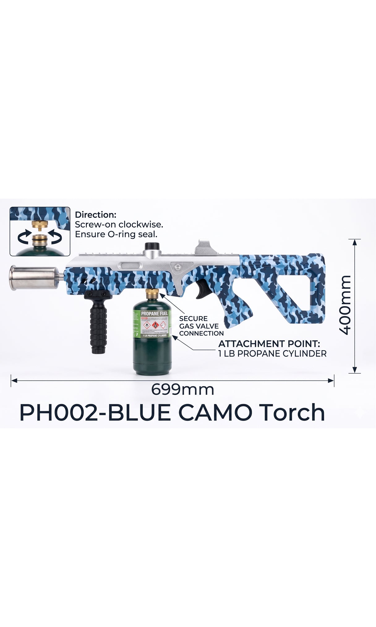 Premium Focus PH002 Tactical Torch Gun | Blue Camo | BBQ & Camping Fire Starter | Wholesale Only