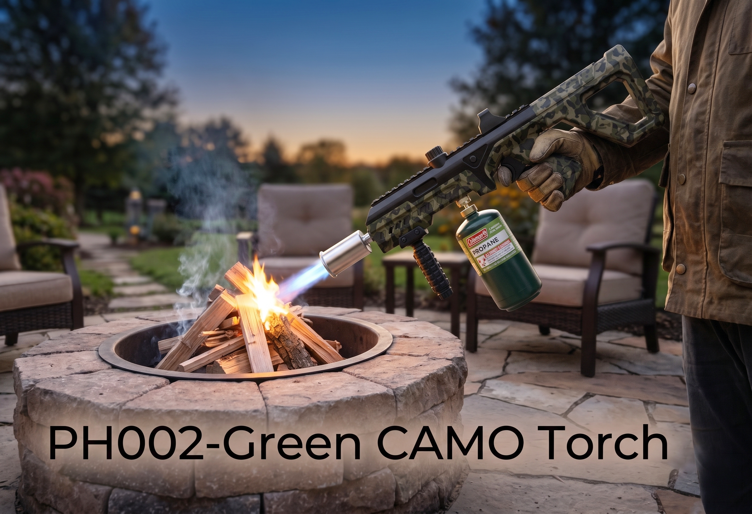 Premium Focus PH002 Tactical Torch Gun | Green Camo | BBQ & Camping Fire Starter | Wholesale Only