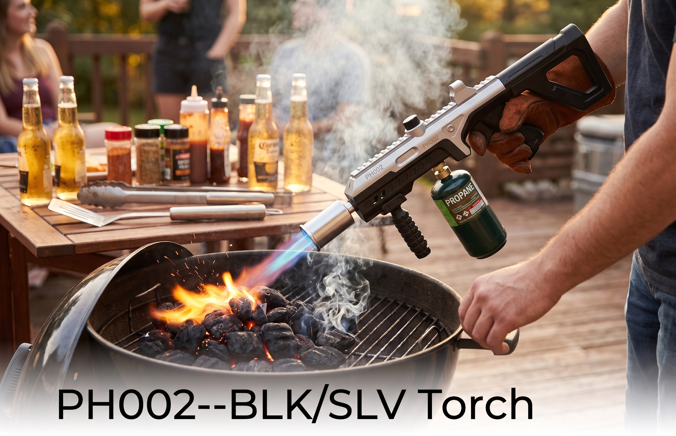 Premium Focus PH002 Tactical Torch Gun | Black & Silver | BBQ & Camping Fire Starter | Wholesale Only