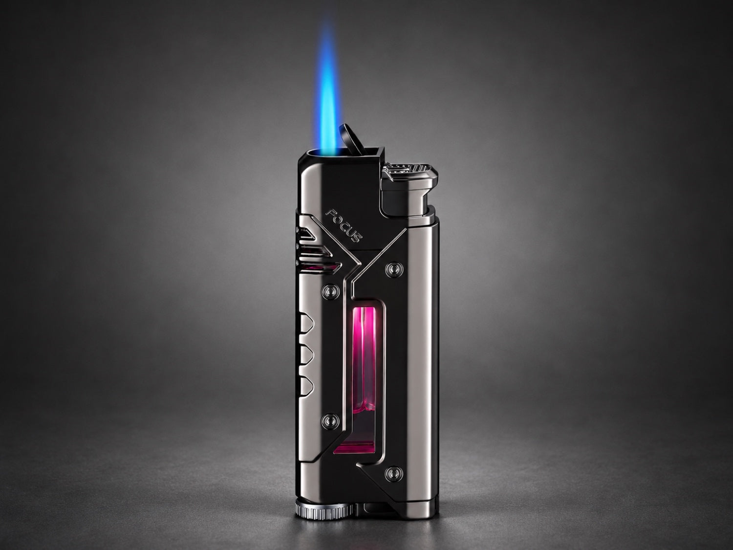FOCUS F153 Black metal lighter with transparent fuel window