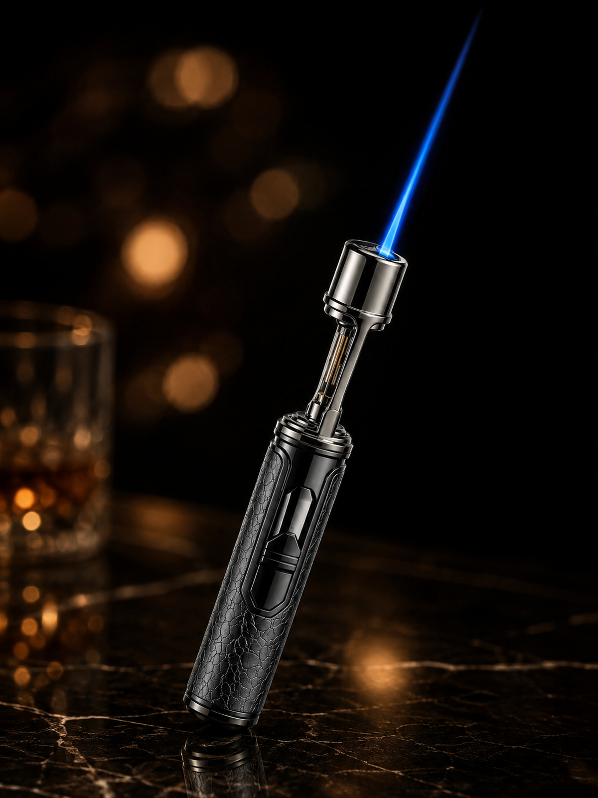 SG017 black cylindrical torch producing a focused blue flame